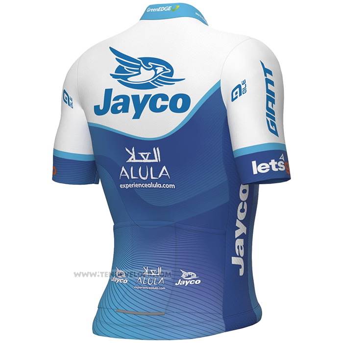 2023 Maillot Cyclisme Jayco Alula Bleu Blanc Manches Courtes et Cuissard